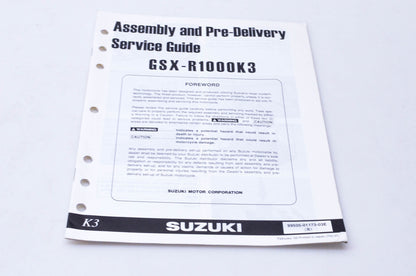 OEM Suzuki 99505-01173-03E GSX-R1000K3 Assembly & Pre-Delivery Service Guide