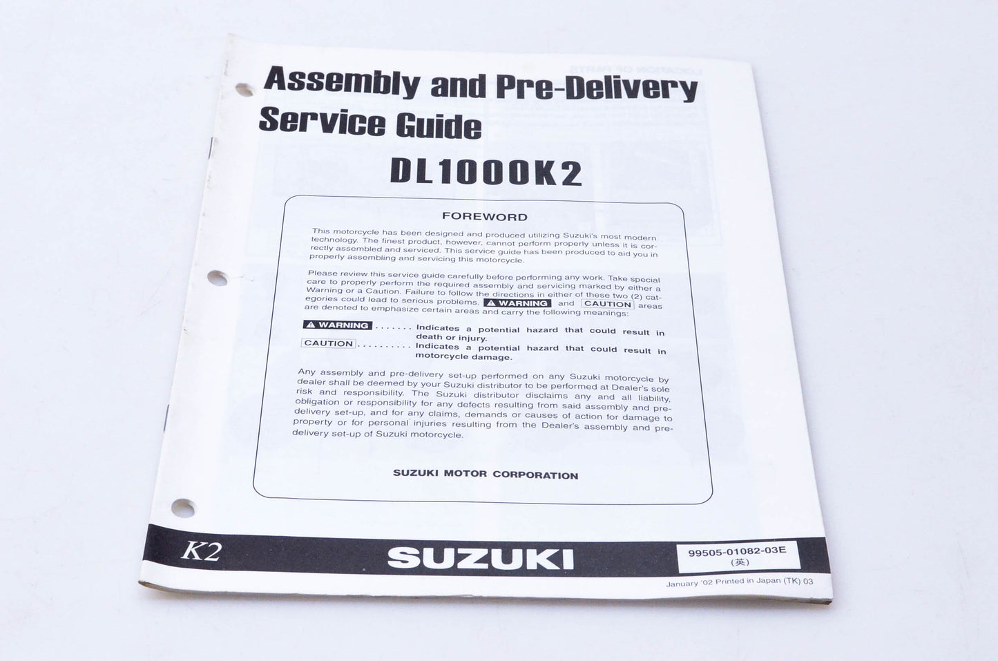 OEM Suzuki 99505-01082-03E DL1000K2 Assembly & Pre-Delivery Service Guide