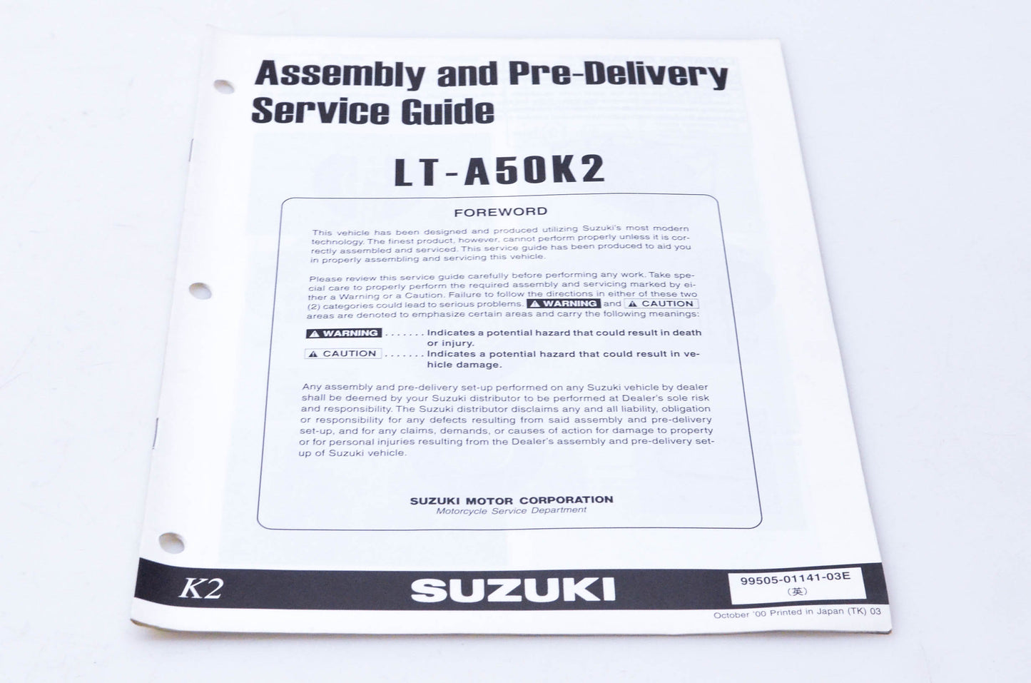OEM Suzuki 99505-01141-03E LT-A50K2 Assembly & Pre-Delivery Service Guide