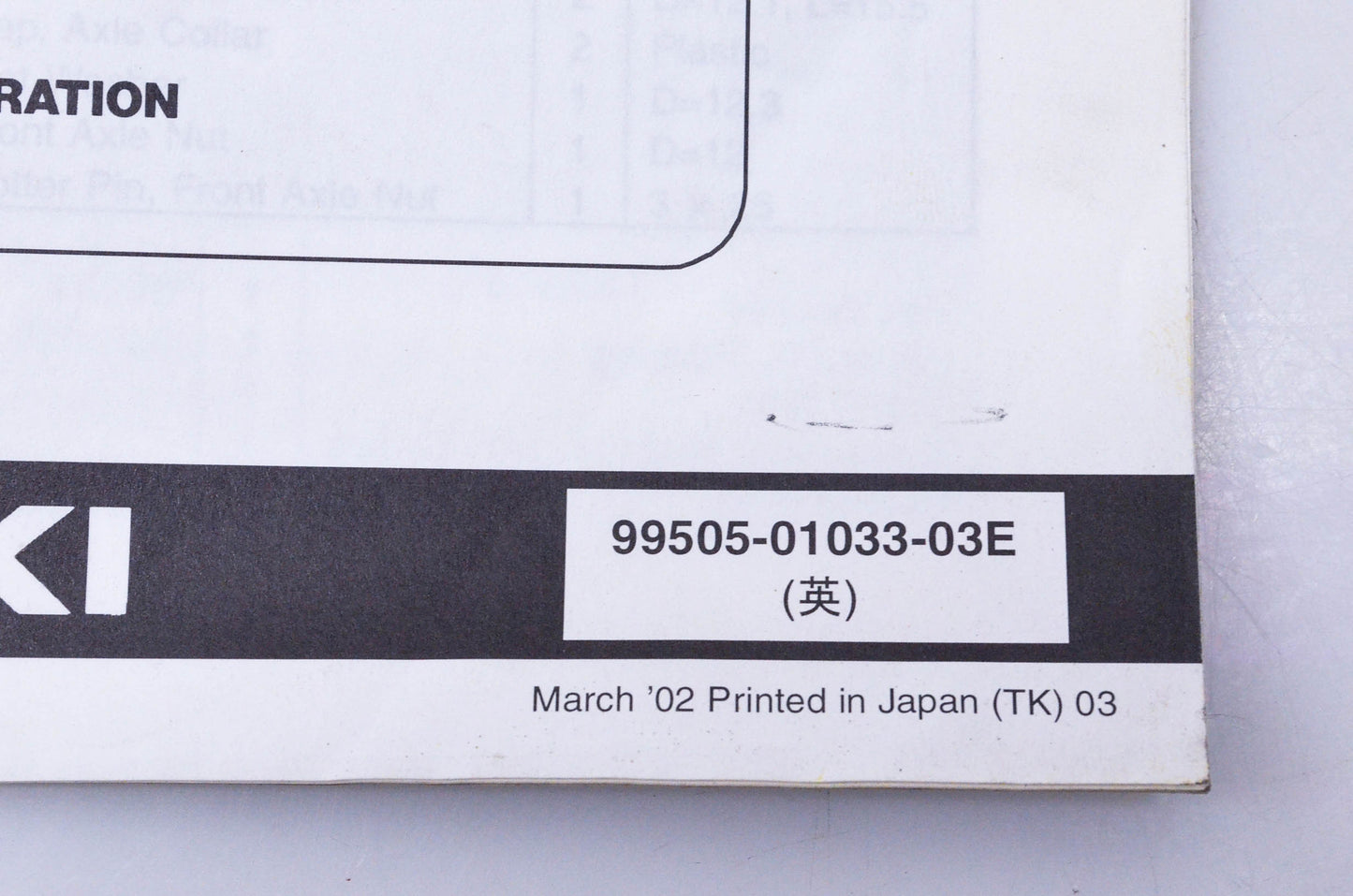 OEM Suzuki 99505-01033-03E RM65K3 Assembly & Pre-Delivery Service Guide