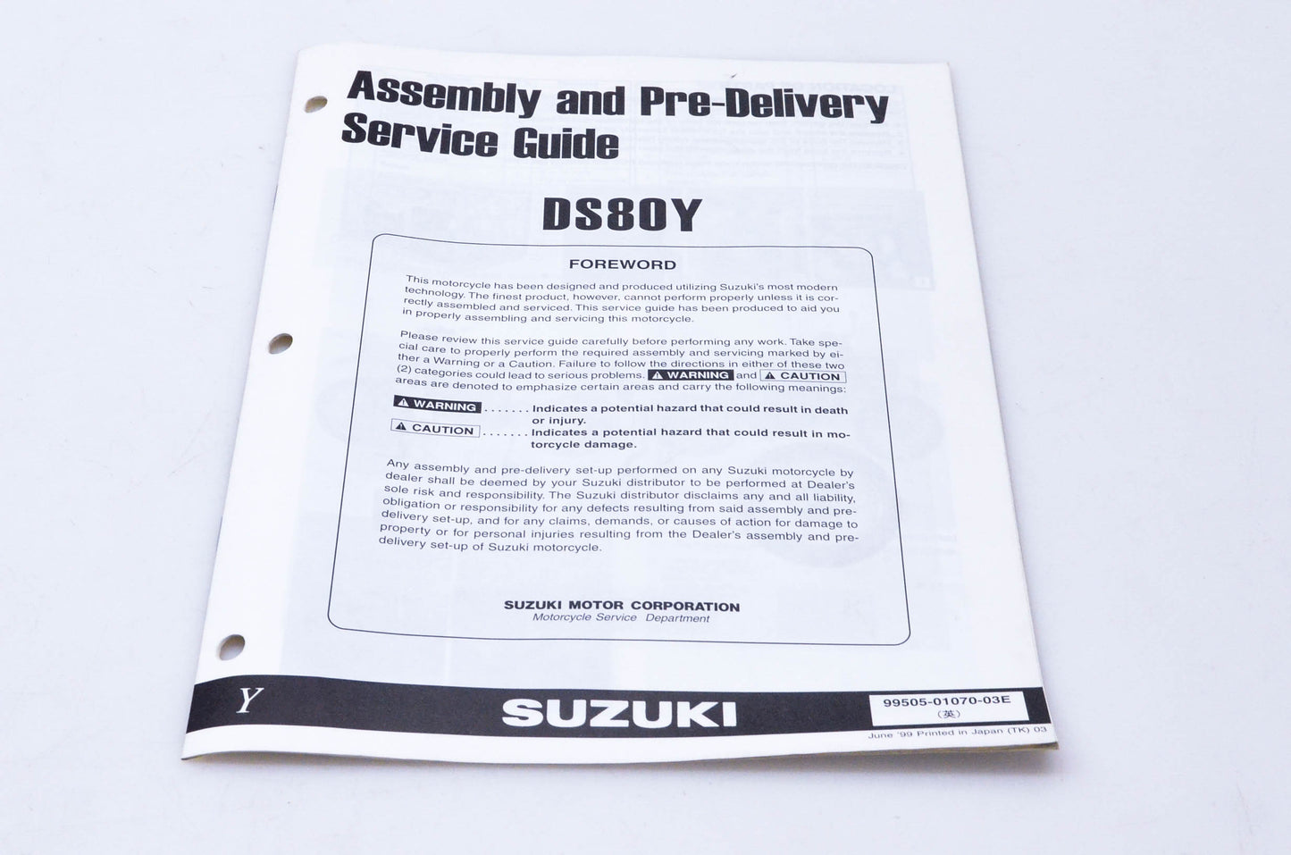 OEM Suzuki 99505-01070-03E DS80Y Assembly & Pre-Delivery Service Guide