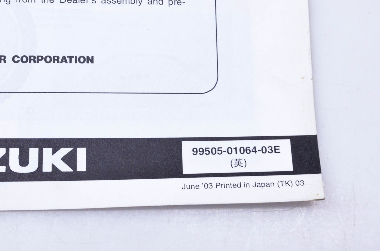 OEM Suzuki 99505-01064-03E RM125K4 Assembly & Pre-Delivery Service Guide