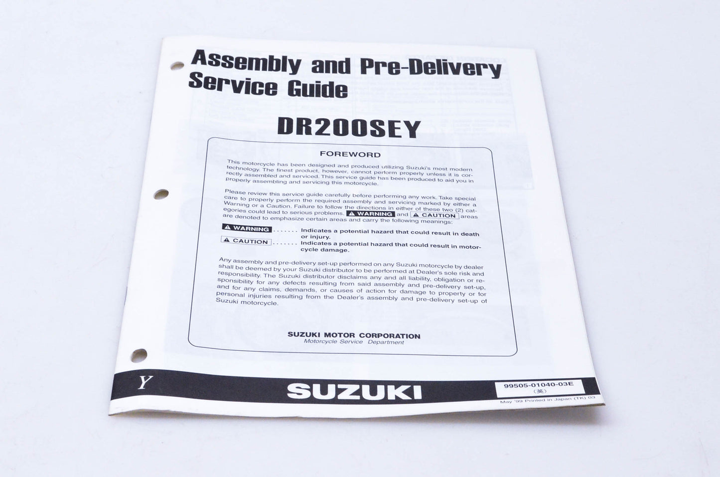 OEM Suzuki 99505-01040-03E DR200SEY Assembly & Pre-Delivery Service Guide