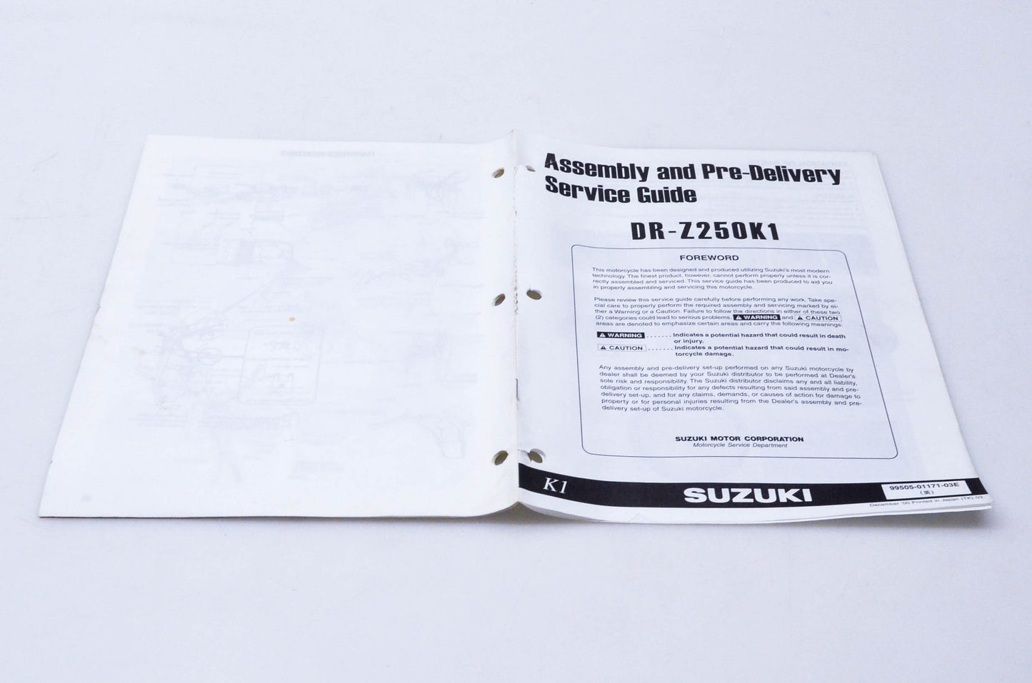 OEM Suzuki 99505-01171-03E DR-Z250K1 Assembly & Pre-Delivery Service Guide