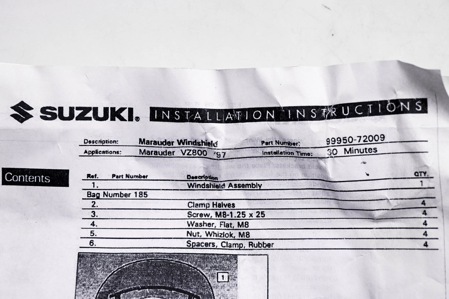 New OEM Suzuki 99950-72009 Marauder Windshield Kit NOS