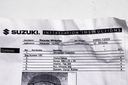 New OEM Suzuki 99950-72009 Marauder Windshield Kit NOS