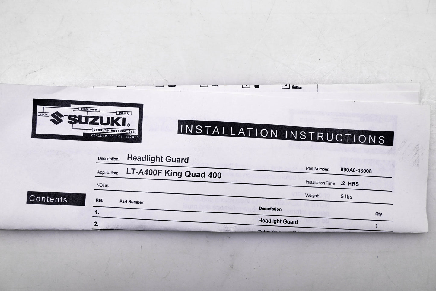 New OEM Suzuki 990A0-43008 LT-A400F King Quad 400 Headlight Guard Kit NOS