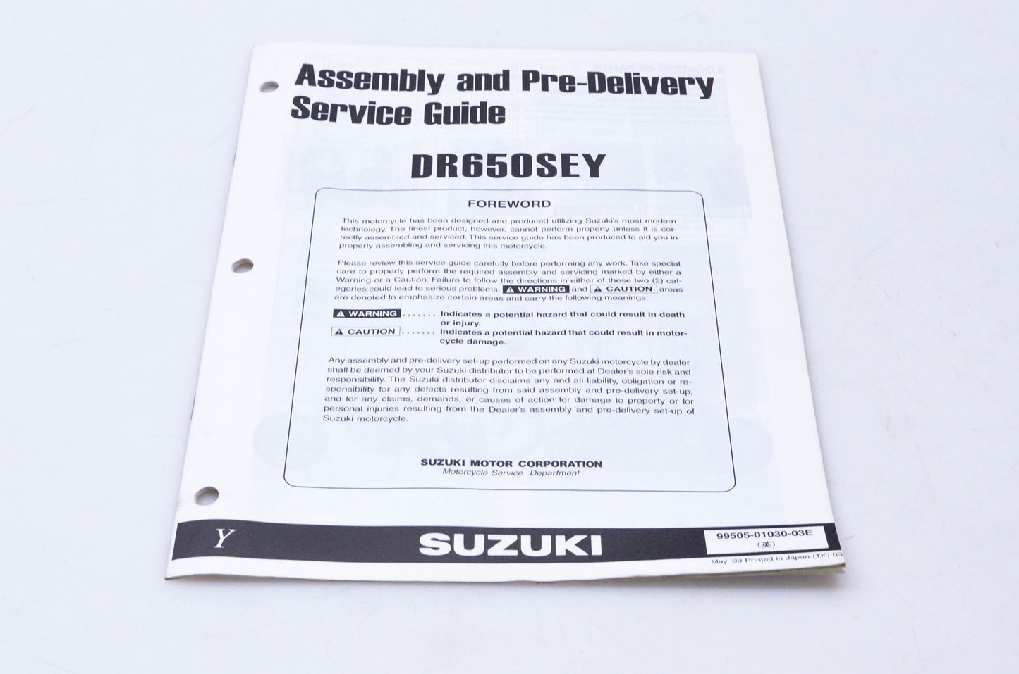 OEM Suzuki 99505-01030-03E DR650SEY Assembly & Pre-Delivery Service Guide