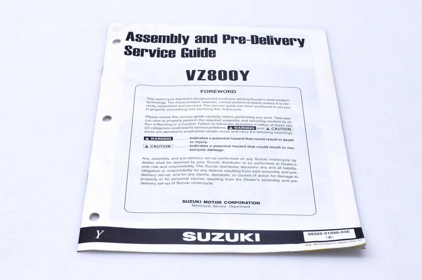 OEM Suzuki 99505-01090-03E VZ800Y Assembly & Pre-Delivery Service Guide