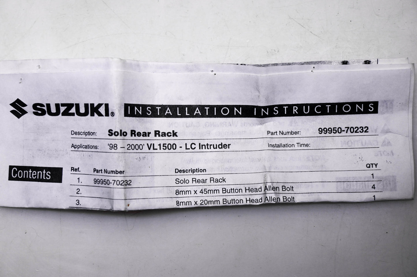 New OEM Suzuki 99950-70232 Solo Rear Rack Kit NOS