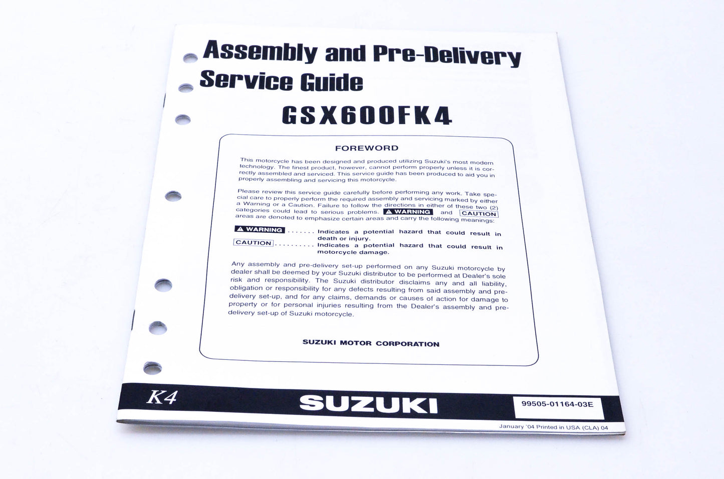 OEM Suzuki 99505-01164-03E GSX600FK4 Assembly & Pre-Delivery Service Guide