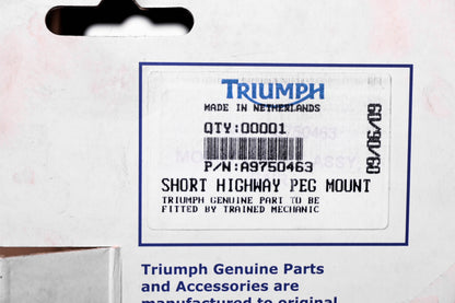 New OEM Triumph A9750463 Short Highway Foot Peg Mount Kit NOS