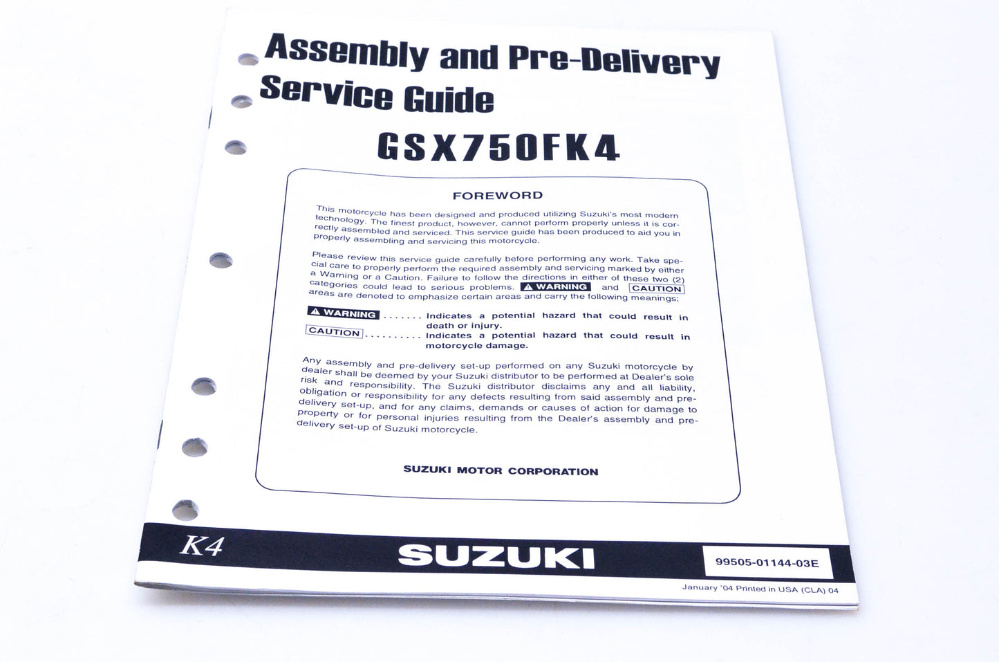 OEM Suzuki 99505-01144-03E GSX750FK4 Assembly & Pre-Delivery Service Guide