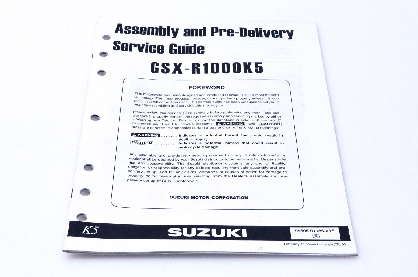 OEM Suzuki 99505-01185-03E GSX-R1000K5 Assembly & Pre-Delivery Service Guide