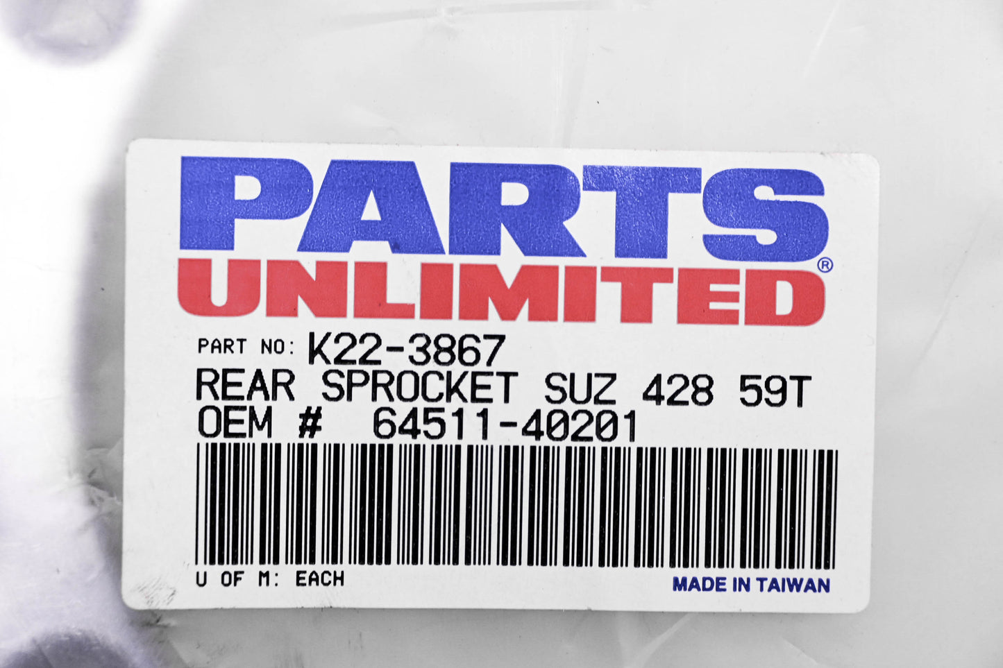 Parts Unlimited K22-3867, 64511-40201 Sprocket 59T NOS