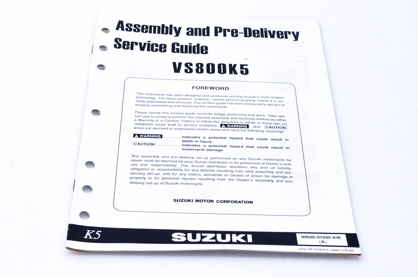OEM Suzuki 99505-01035-03E VS800K5 Assembly & Pre-Delivery Service Guide
