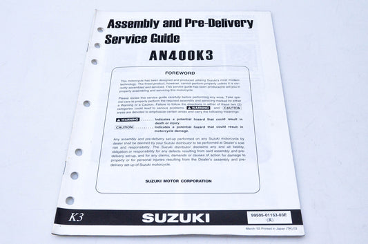 OEM Suzuki 99505-01153-03E AN400K3 Assembly & Pre-Delivery Service Guide