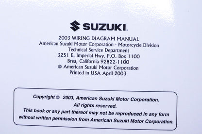OEM Suzuki 99923-54003 2003 "K3" Models Wiring Diagram Manual