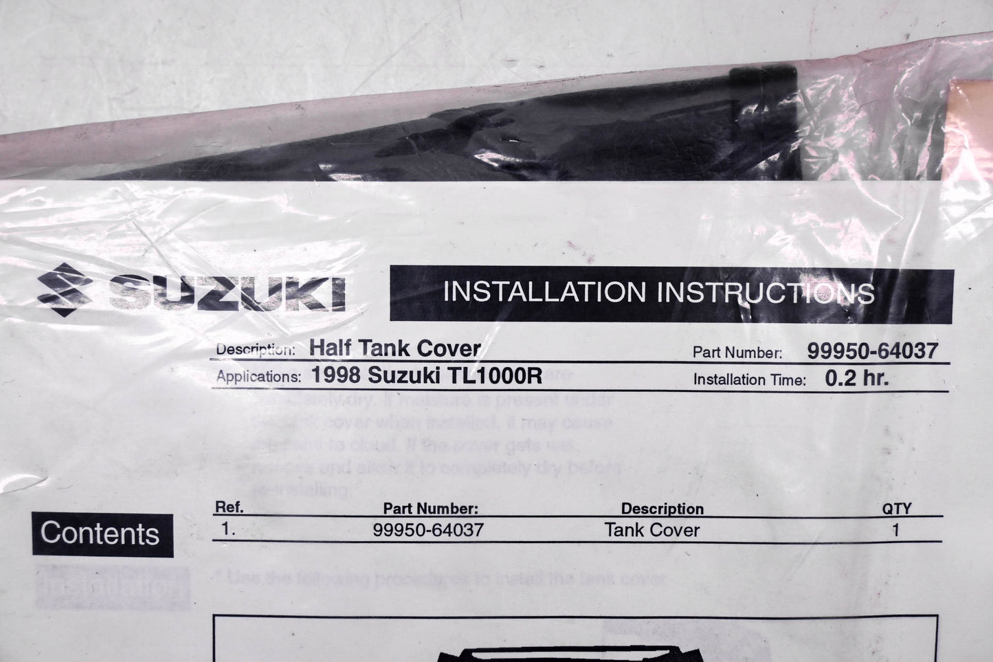 New OEM Suzuki 99950-64037 TL1000R 1998 Tank Cover NOS