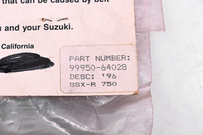 New OEM Suzuki 99950-64028 GSX-R750 1996 Tank Cover w/ Pocket NOS