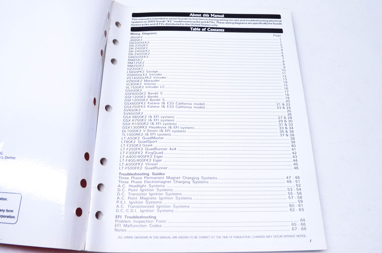 OEM Suzuki 99923-54002 2002 "K2" Models Wiring Diagram Manual