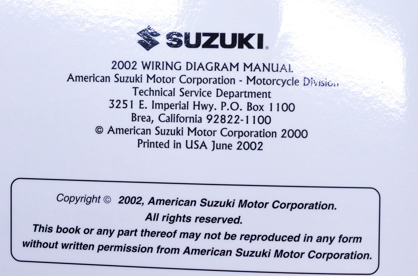 OEM Suzuki 99923-54002 2002 "K2" Models Wiring Diagram Manual
