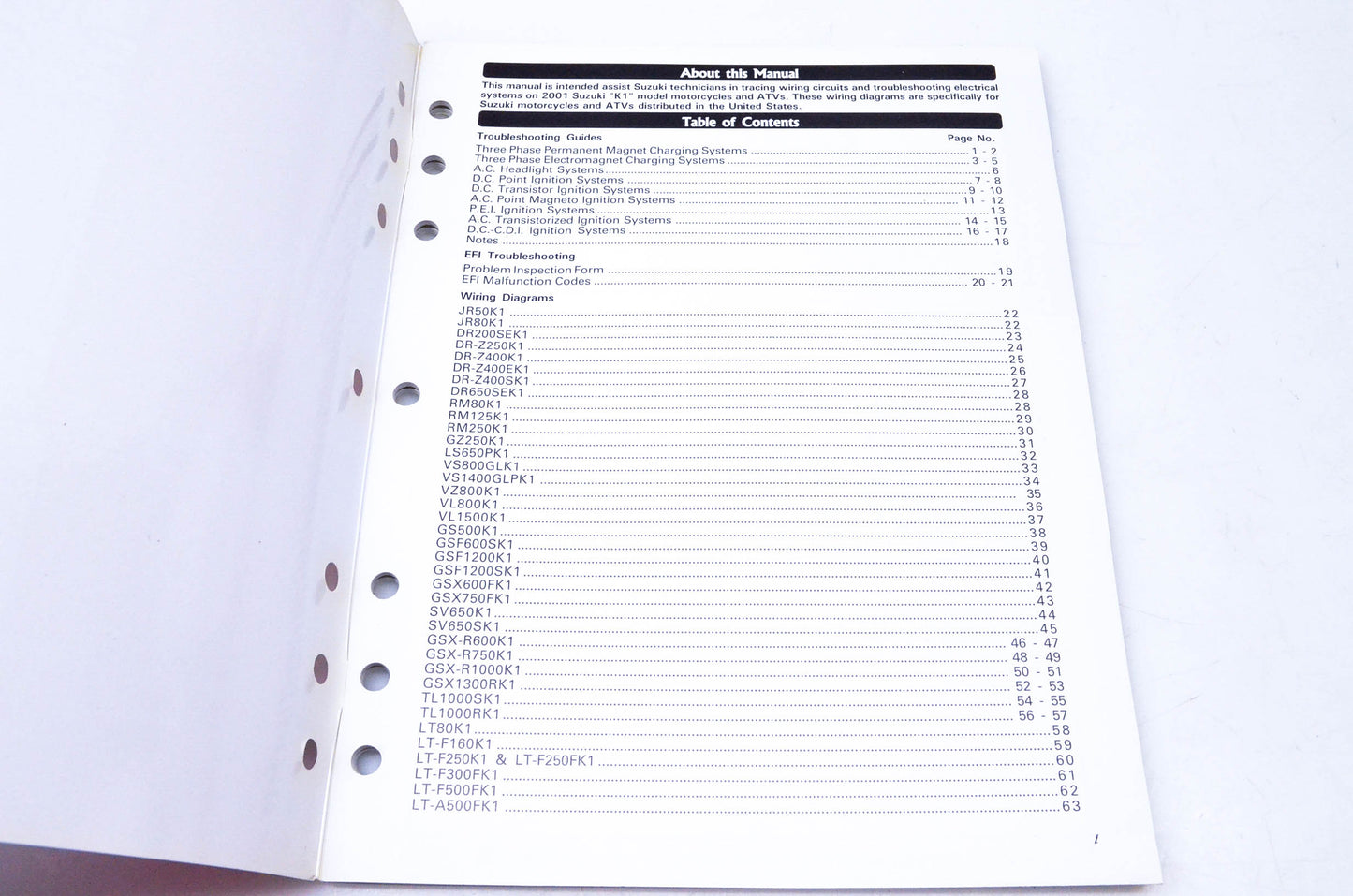 OEM Suzuki 99923-54001 2001 "K1" Models Wiring Diagram Manual