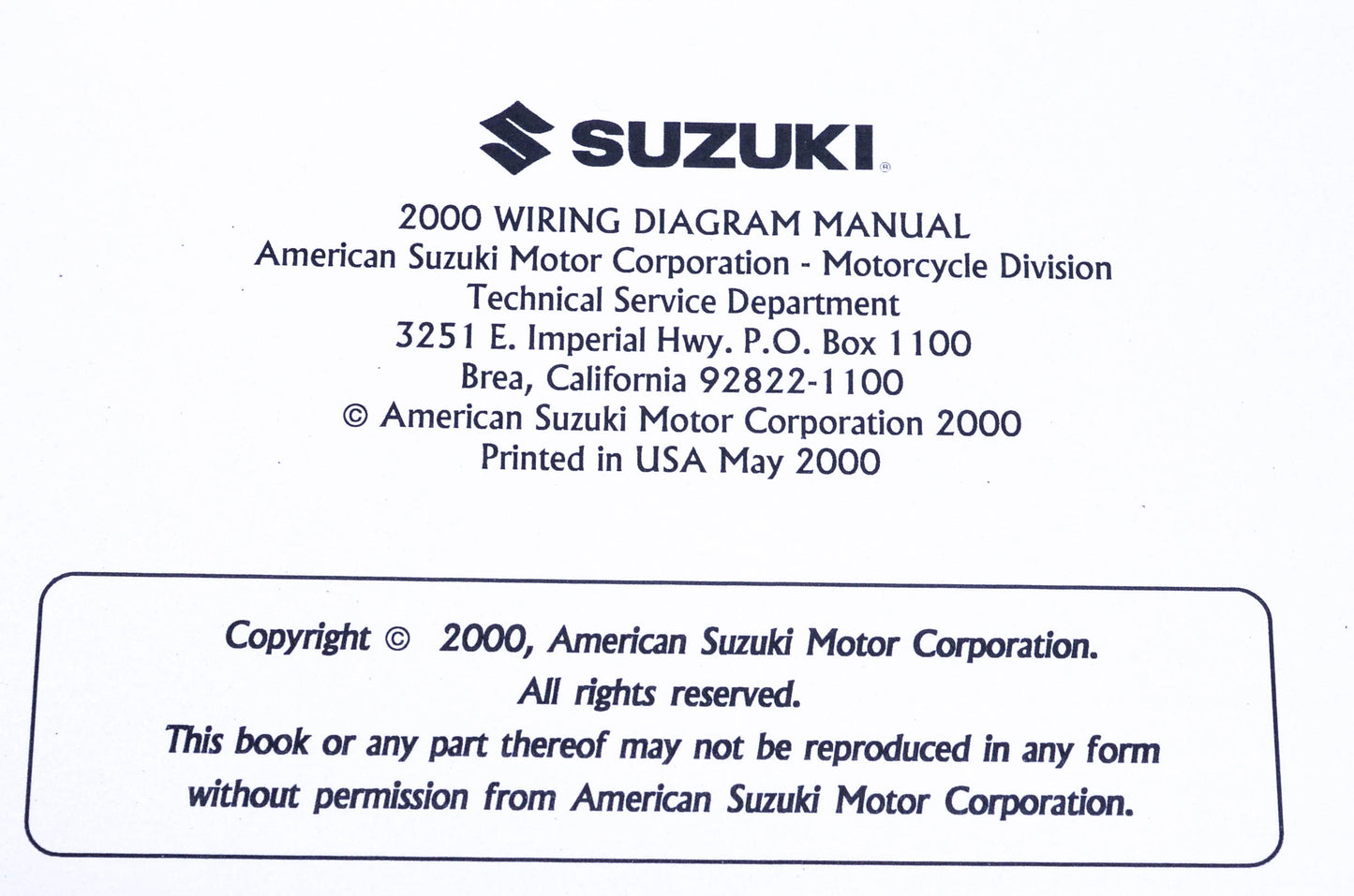 OEM Suzuki 99923-54000 2000 "Y" Models Wiring Diagram Manual