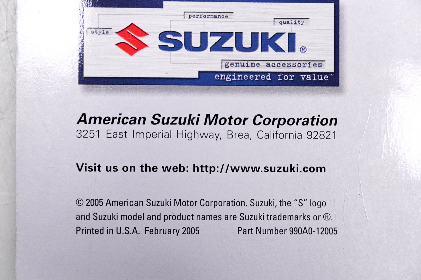 OEM Suzuki 990A0-12005 2005 Genuine Accessories Catalog