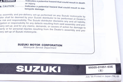 OEM Suzuki 99505-01051-03E RM250K1 Assembly & Pre-Delivery Service Guide