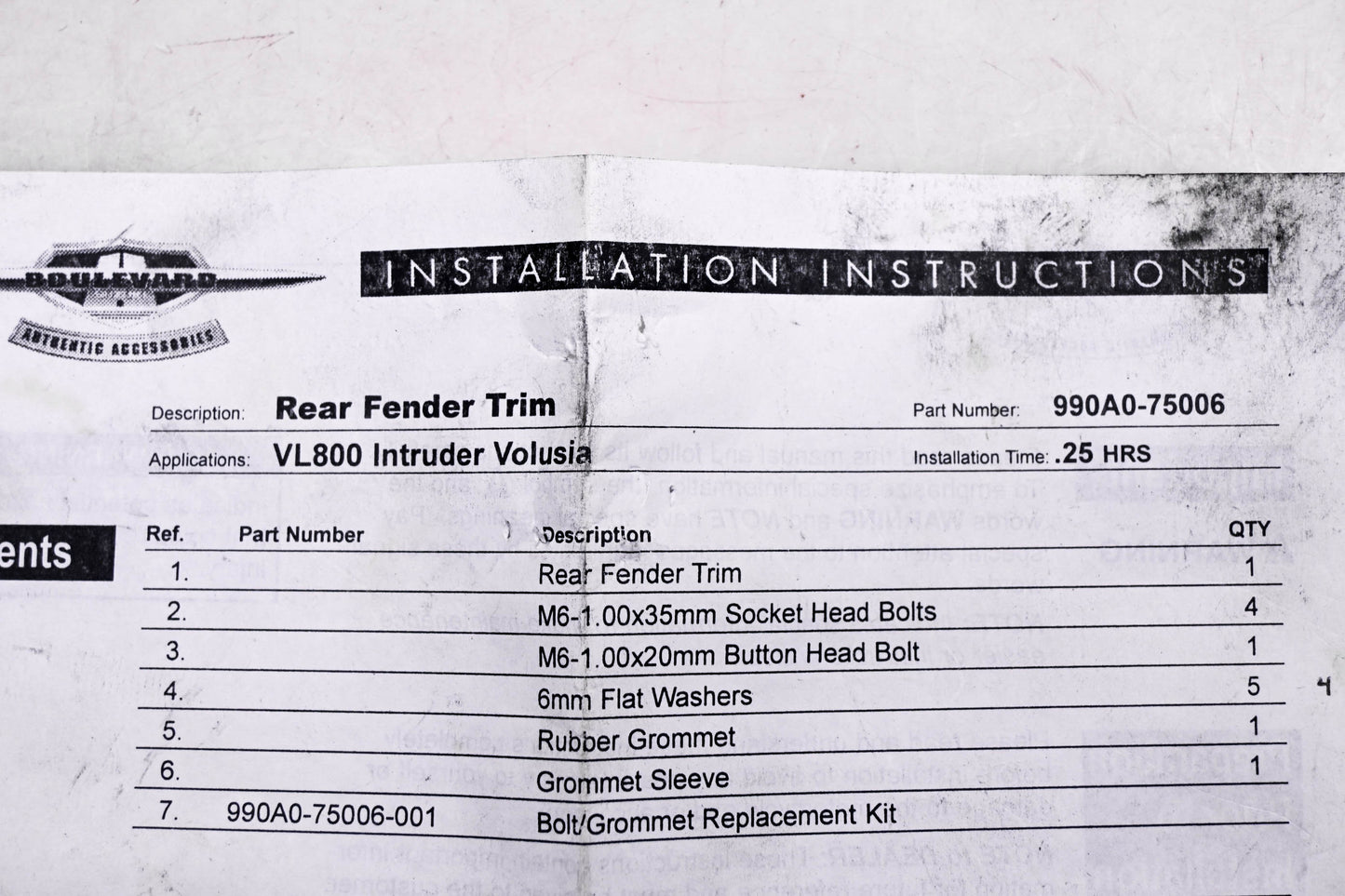New OEM Suzuki 990A0-75006 VL800 Chrome Rear Fender Trim Kit NOS