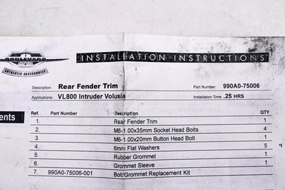 New OEM Suzuki 990A0-75006 VL800 Chrome Rear Fender Trim Kit NOS