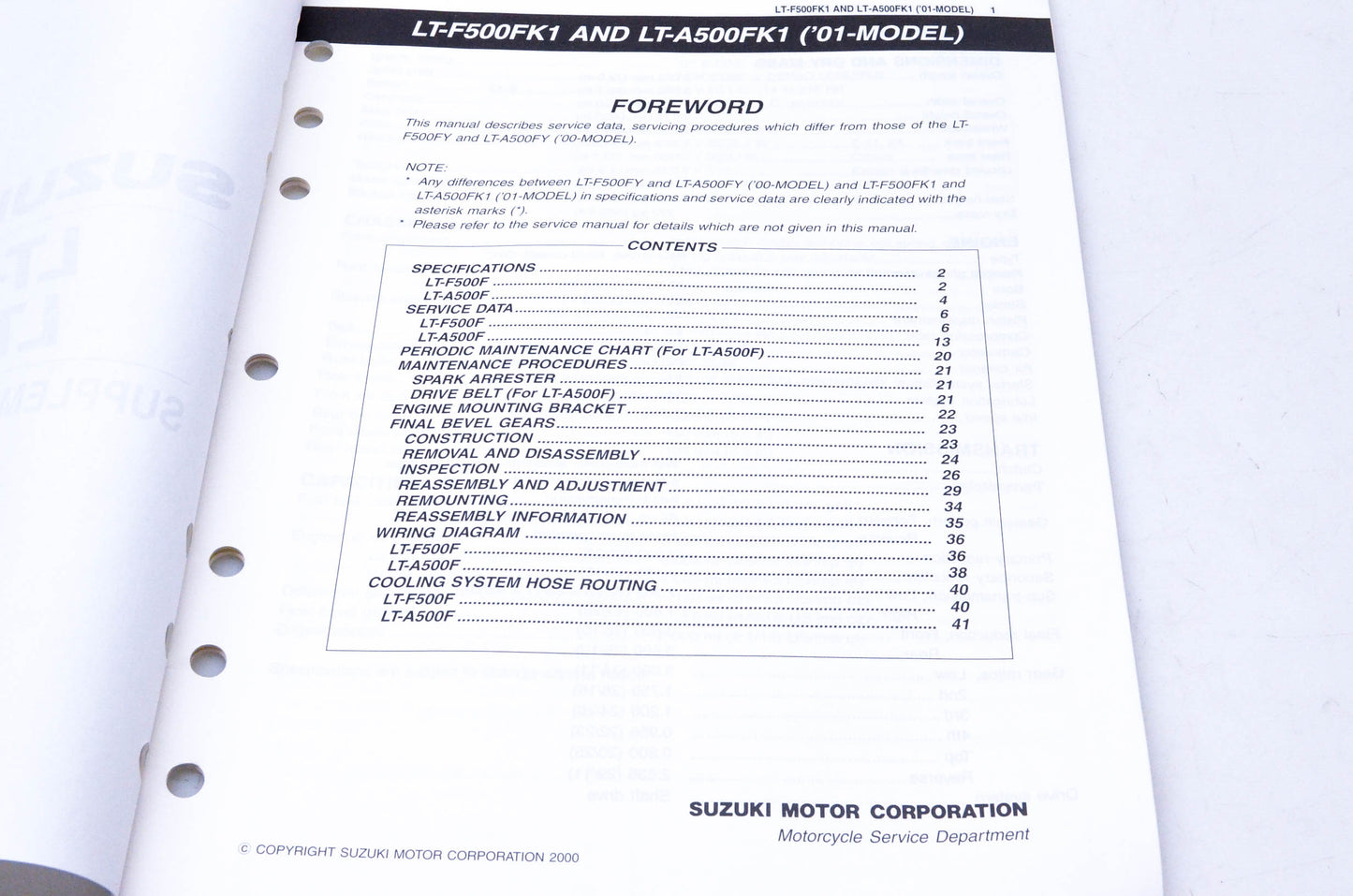 OEM Suzuki 99501-44000-01E LT-F500F LT-A500F Supplementary Service Manual