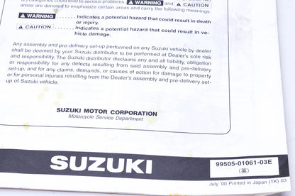 OEM Suzuki 99505-01061-03E LT-F500FK1 Assembly & Pre-Delivery Service Guide