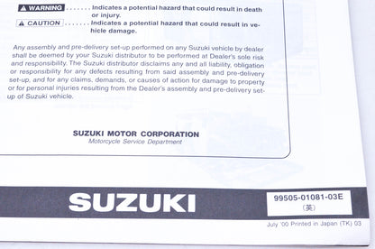 OEM Suzuki 99505-01081-03E LT-F300FK1 Assembly & Pre-Delivery Service Guide