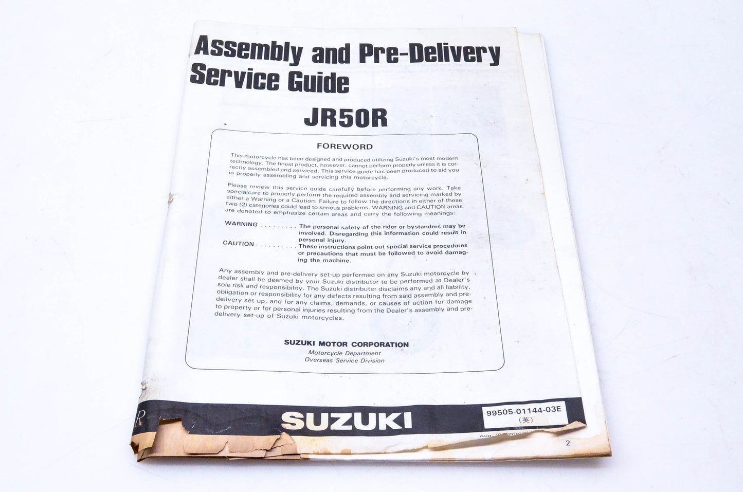 OEM Suzuki 99505-01144-03E JR50R Assembly & Pre-Delivery Service Guide