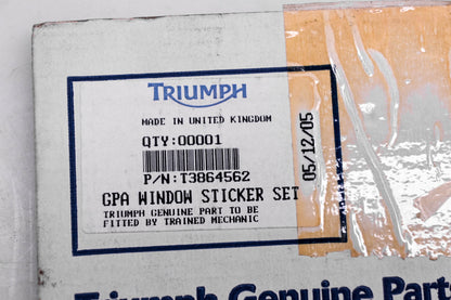 New OEM Triumph T3864562 GPA Window Sticker Kit NOS