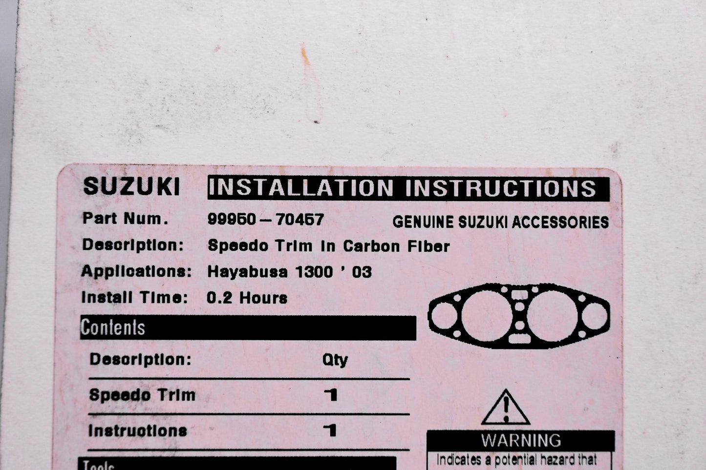 New OEM Suzuki 99950-70457 Carbon Fiber Speedometer Trim NOS