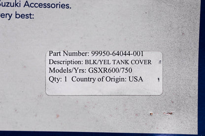 New OEM Suzuki 99950-64044-001 Black & Yellow Tank Cover NOS
