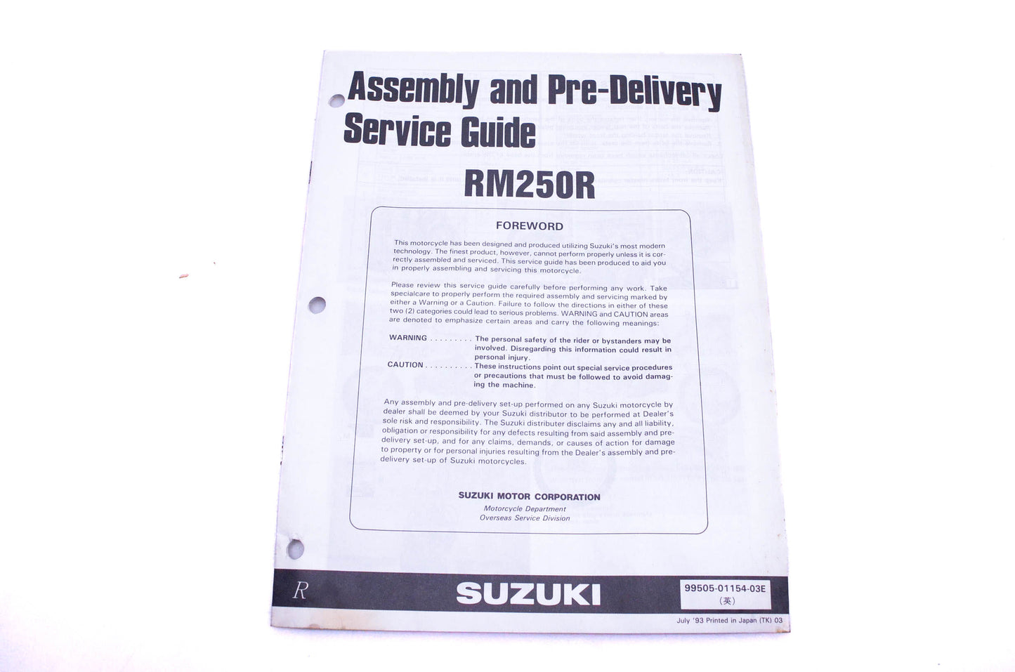 OEM Suzuki 99505-01154-03E RM250R Assembly Service Guide