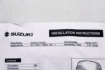 New OEM Suzuki 99950-72017 SV650S/1000S 2003+ Windscreen NOS