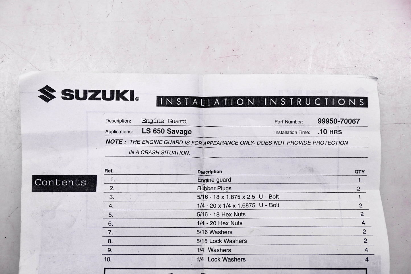 New OEM Suzuki 99950-70067 LS650 Savage Engine Guard Kit NOS