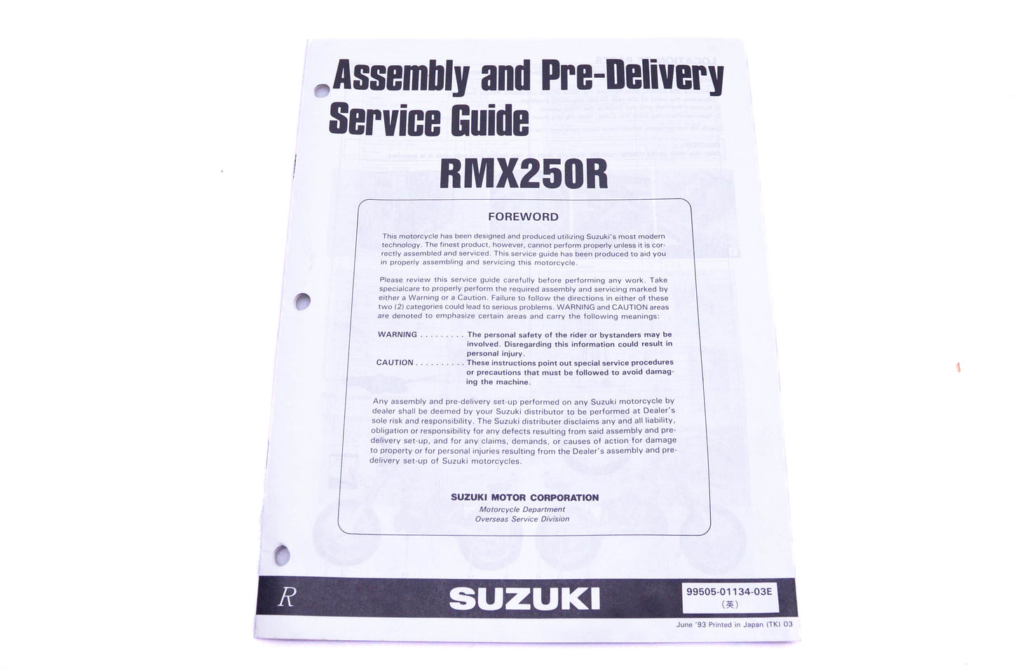 OEM Suzuki 99505-01134-03E RMX250R Assembly Service Guide