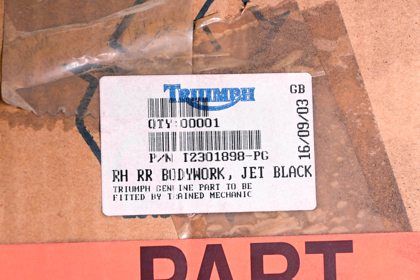 New OEM Triumph T2301898-PG Jet Black Sprint RS Rear Right Body Side Panel NOS