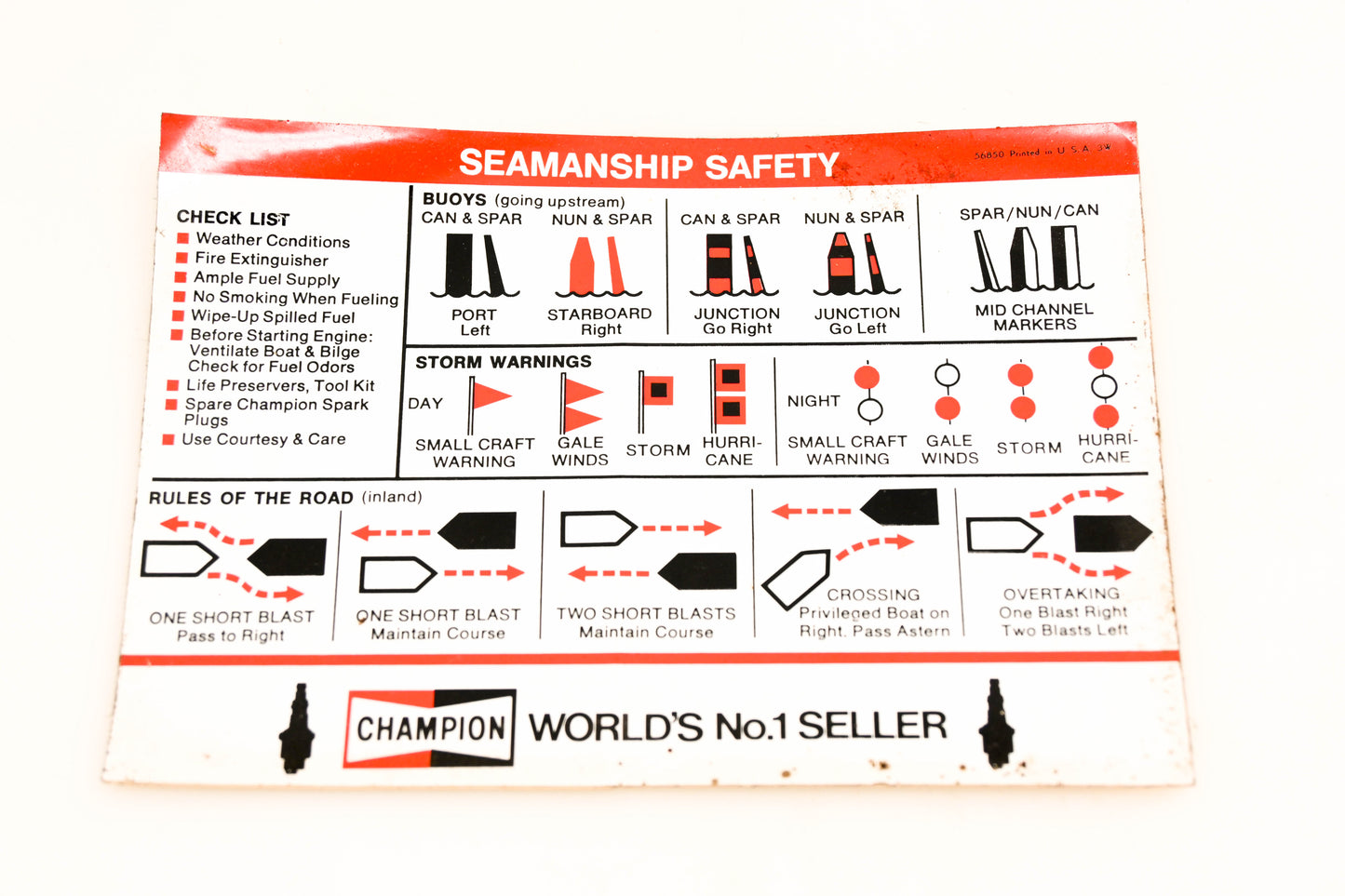 Champion 56850 Seamanship Safety Decal NOS