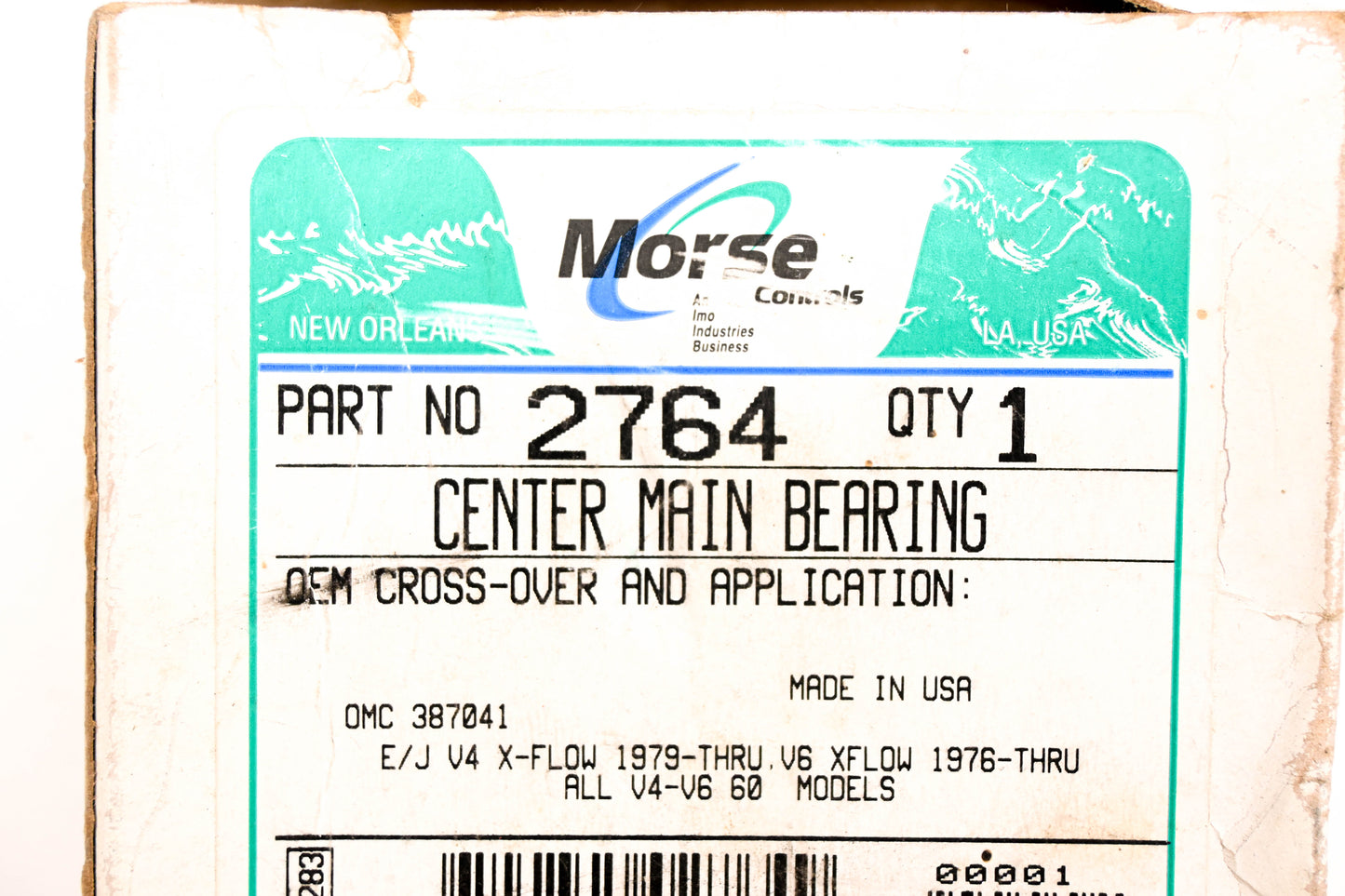 Morse 2764, 387041 Center Main Bearing for OMC NOS