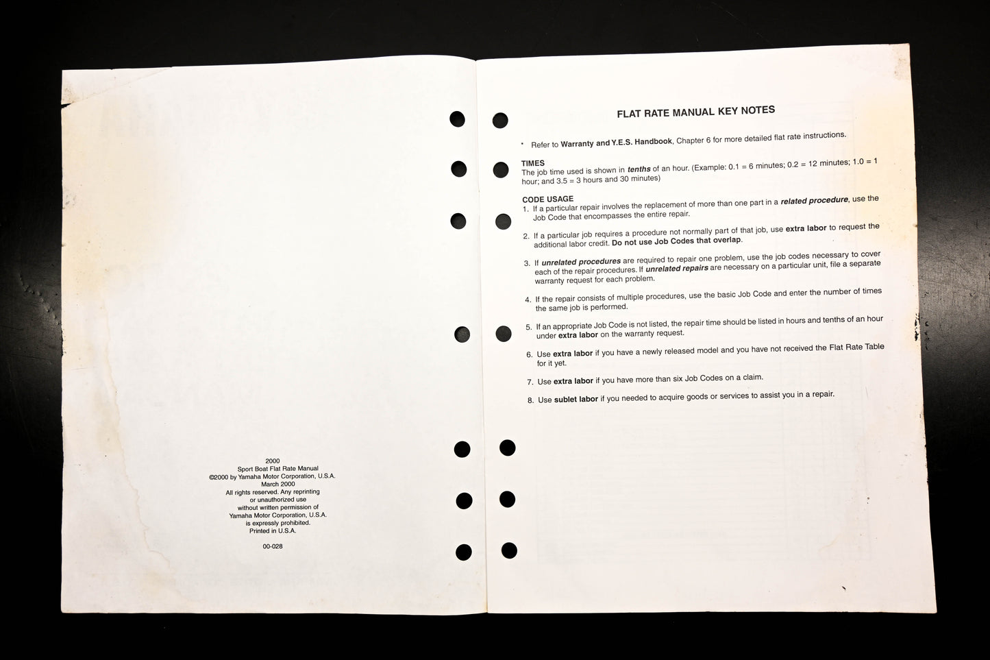 OEM Yamaha LIT-18750-SB-2K 2000 Sport Boat Flat Rate Manual