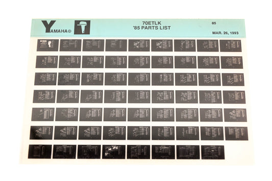 OEM Yamaha LB016-20 1985 70ETLK Parts List Microfiche