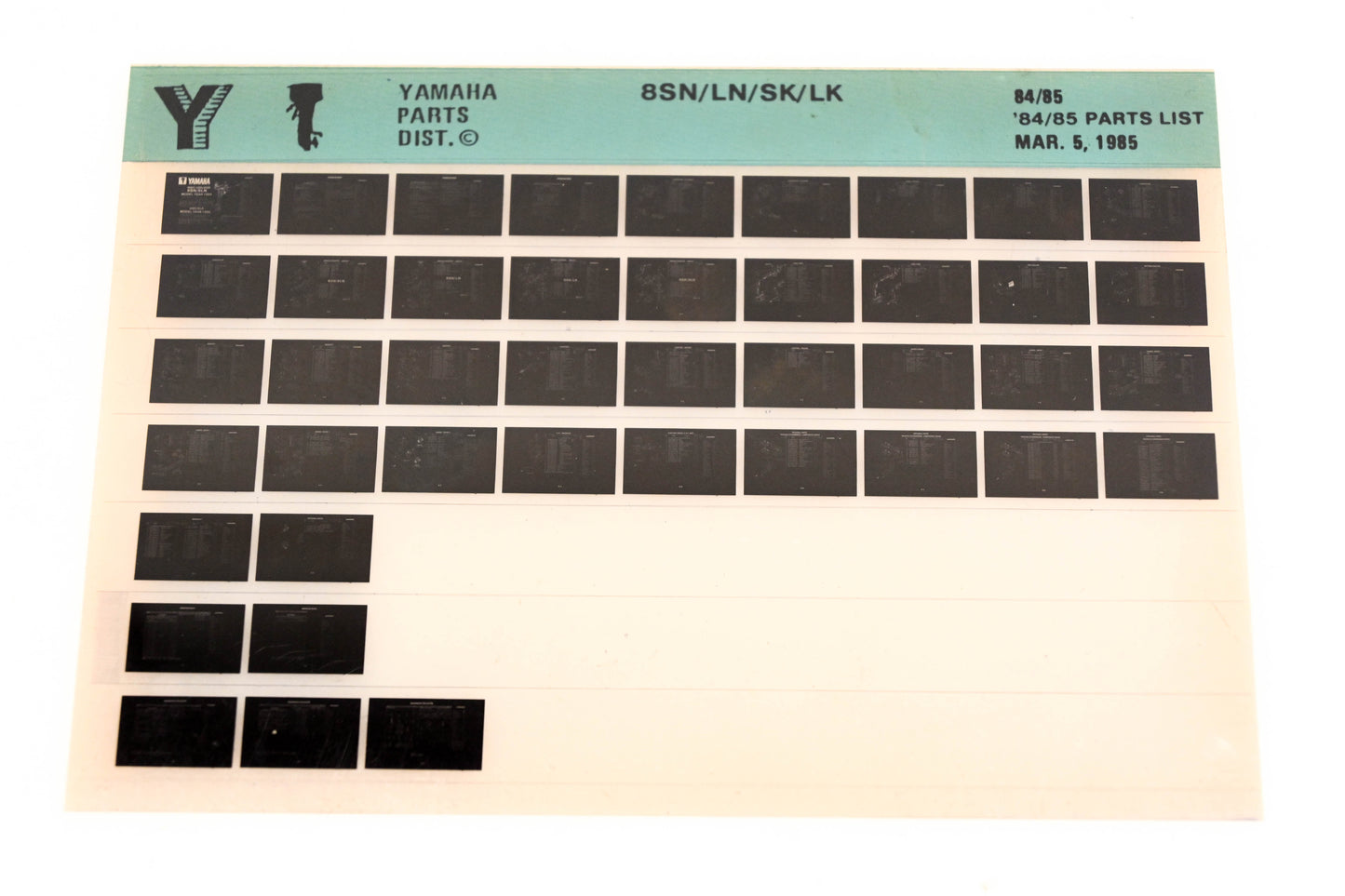 OEM Yamaha LB016-28 1984-85 8SN/LN/SK/LK Parts List Microfiche