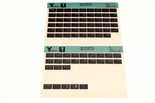 OEM Yamaha LB016-34 1986 150/175/200 ETJ Parts List Microfiche Lot